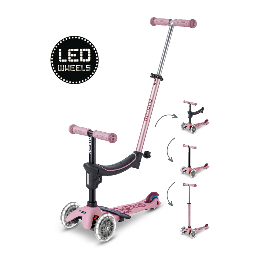Micro Mini2Grow scooter Deluxe 2.0 LED - 3-wheel children's scooter - 4in1 - Dusty pink