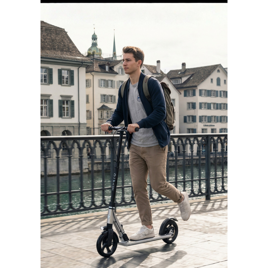 Micro Suburb Reloaded - 2-wheel foldable scooter - hand brake - front light - Grey