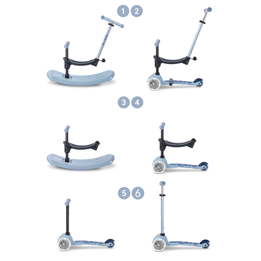 Mini Micro 6in1 scooter Rock & Go LED - multifunctional: rocker - ride-on - scooter - Ocean Slate blue