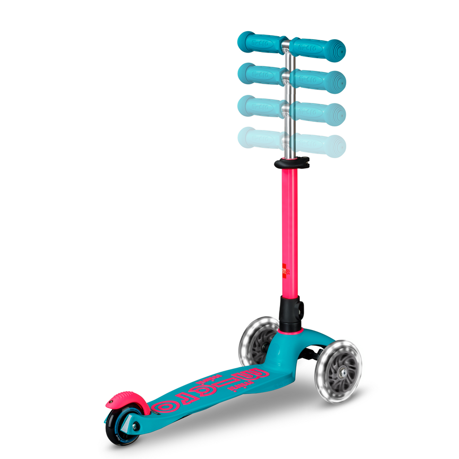 Mini Micro scooter Deluxe LED - 3-wheel children's scooter - Neon Aqua/Pink