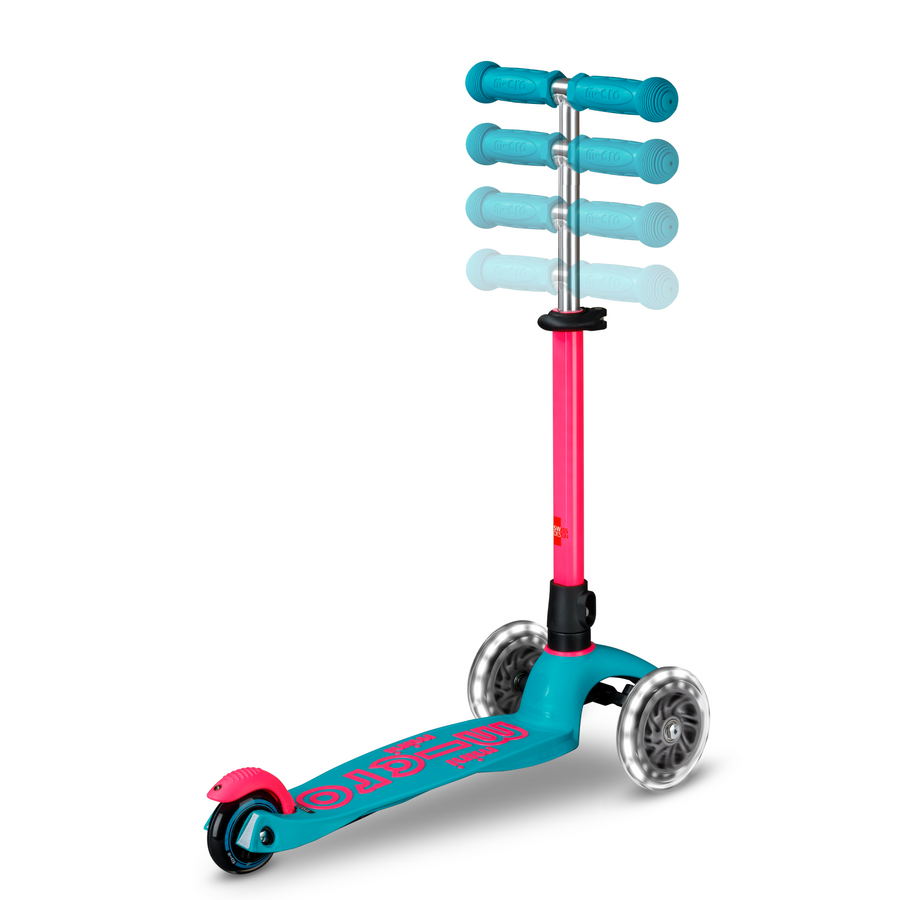 Mini Micro step Deluxe LED - 3-wiel kinderstep - Neon Aqua/Roze