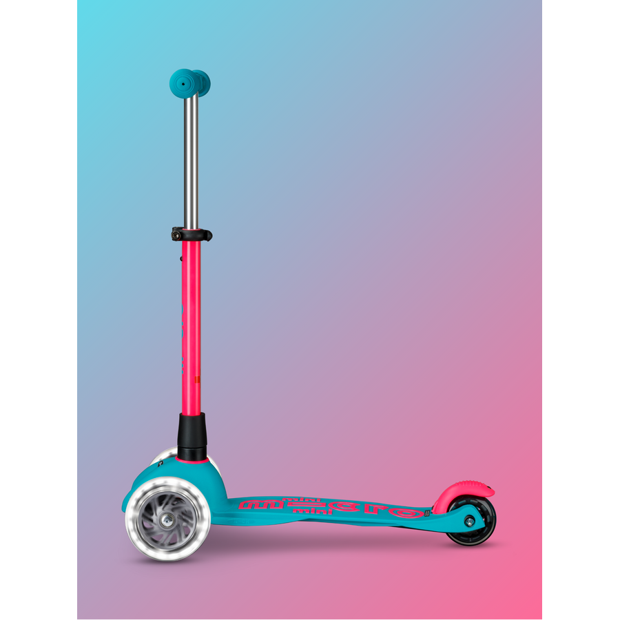 Mini Micro step Deluxe LED - 3-wiel kinderstep - Neon Aqua/Roze