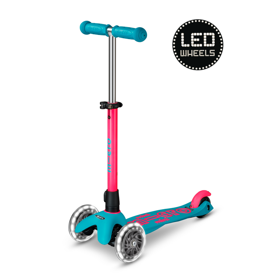 Mini Micro scooter Deluxe LED - 3-wheel children's scooter - Neon Aqua/Pink