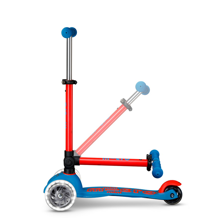 Mini Micro step Deluxe inklapbaar LED - 3-wiel kinderstep - Blauw/Rood