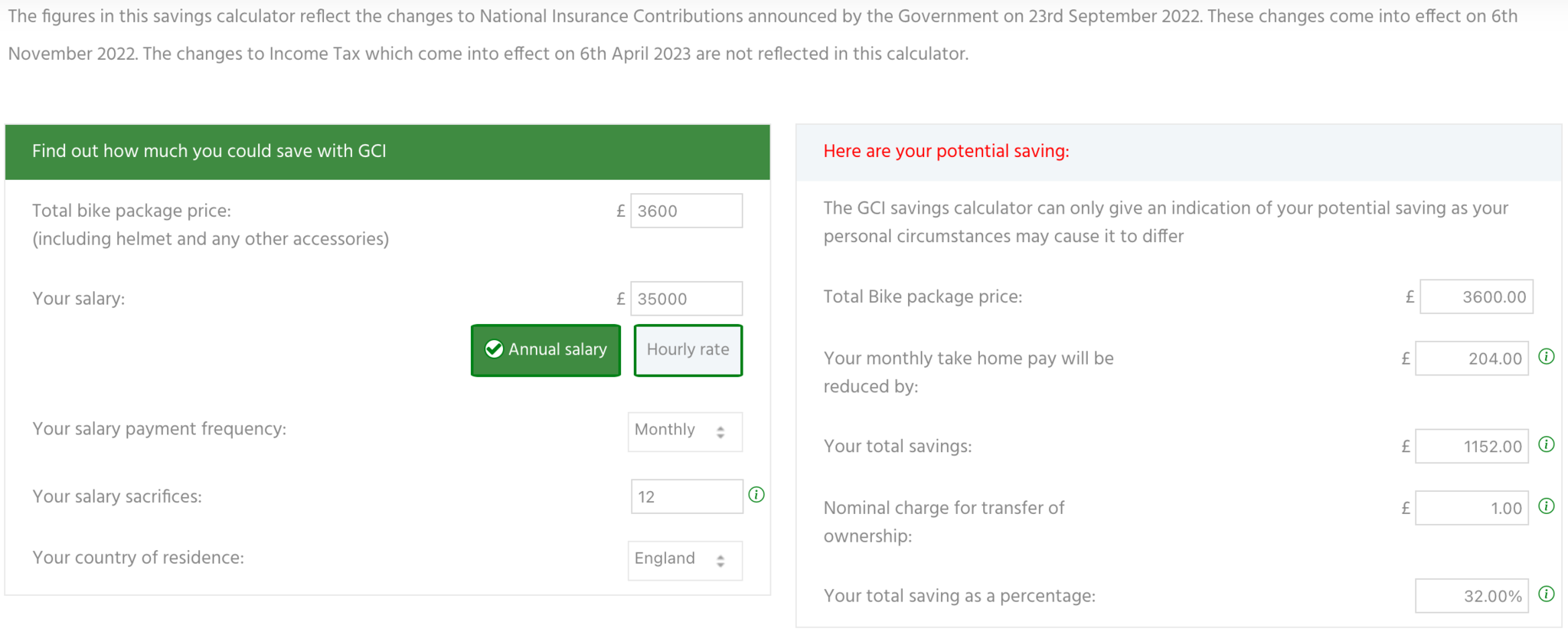 GCI Example Calculation