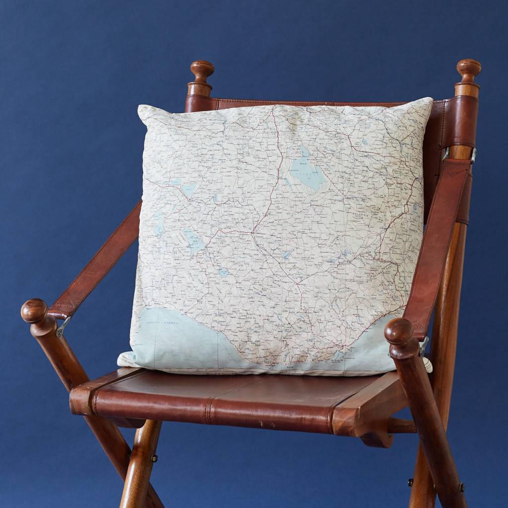 Escape and Evade Silk Map Square Cushion