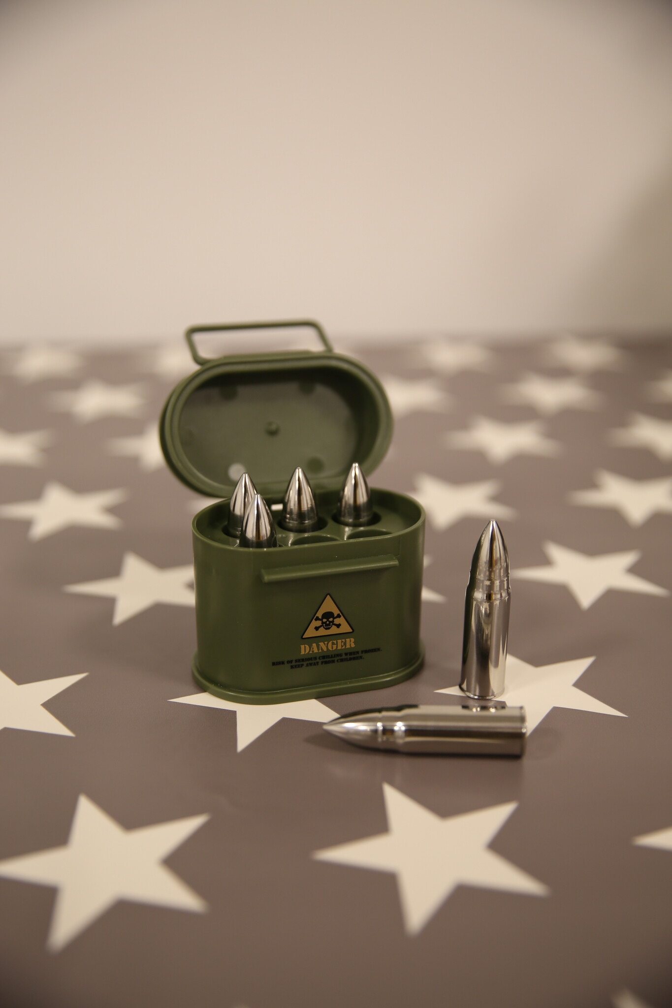 Bullet Ice Cubes in Ammo Case Silver