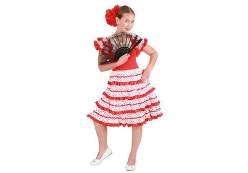 Spaanse jurk andalusie rood/wit 