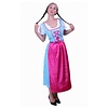 Tiroler jurk lang Anna blauw/wit ruitje, schortje pink