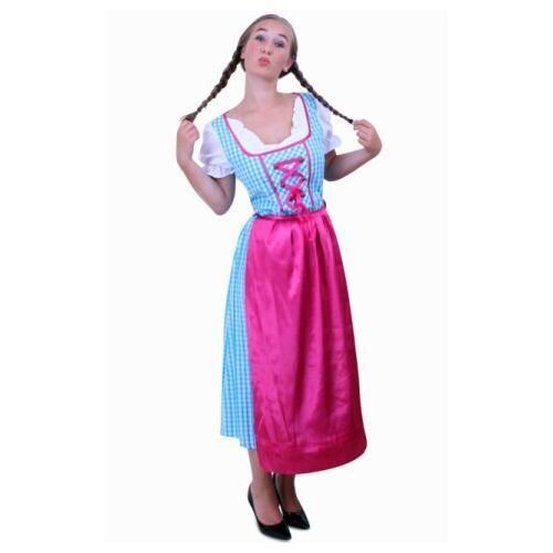 Tiroler jurk lang Anna blauw/wit 