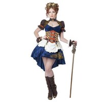 Steampunk fantasy dame blauw/beige