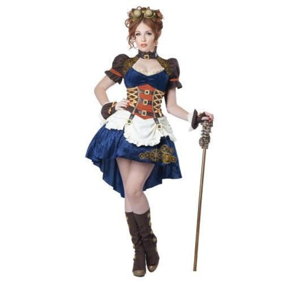 Steampunk fantasy dame blauw/beige