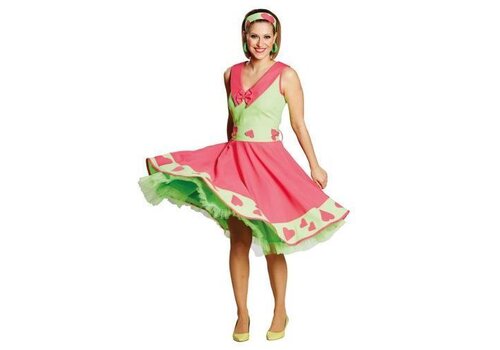 Rock& Roll jurk fluor pink/groen 