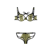 Bra Set With Open Cups - Black/Green