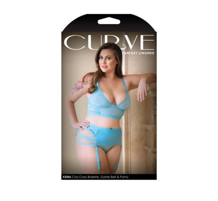 Keira Criss Cross 3-Delige Jarretelset - Electric Blue