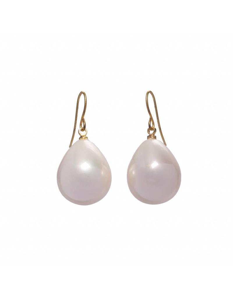 Pearl Earrings gold plated  hoops Large
