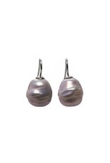 Baroque Earrings Anthracite, Silver-Colored Hooks 12x14 mm