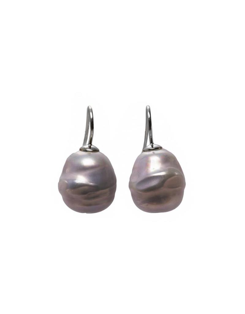 Baroque Earrings Anthracite, Silver-Colored Hooks 12x14 mm