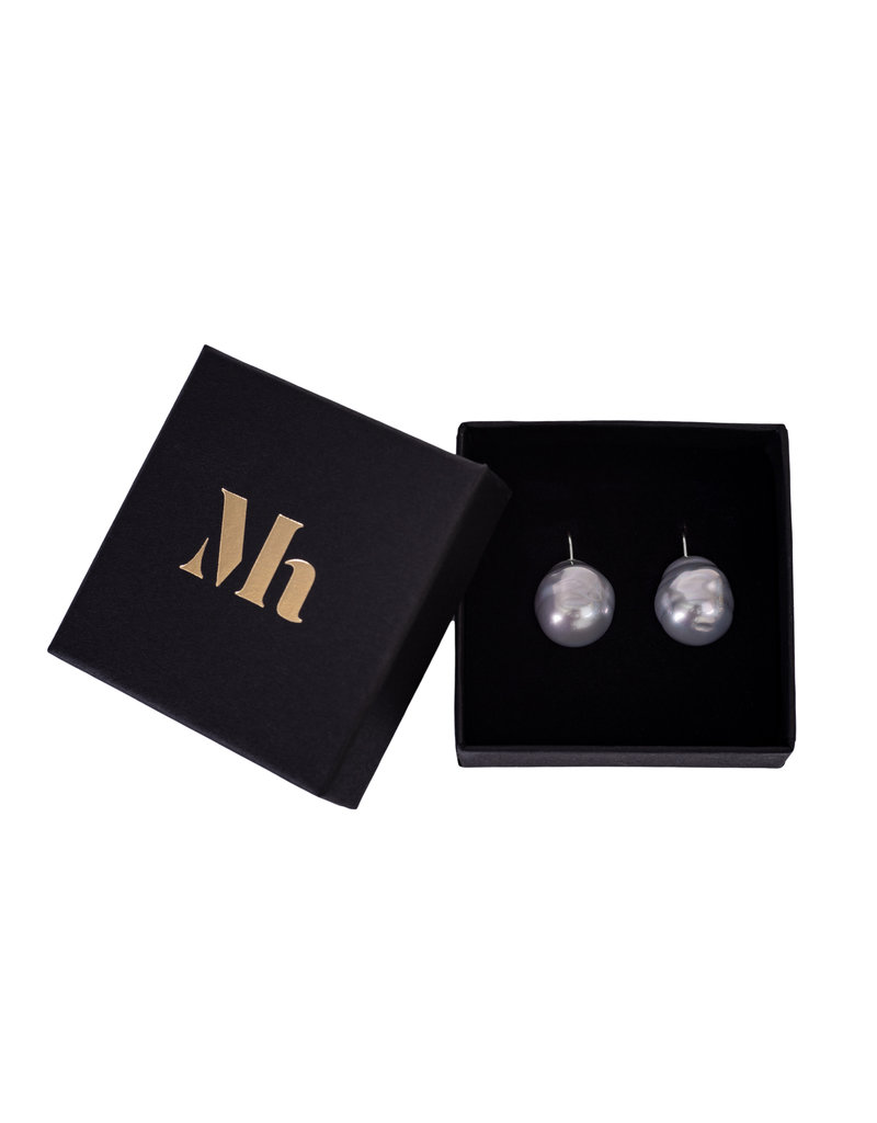 Baroque Earrings Anthracite, Silver-Colored Hooks 12x14 mm