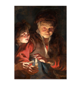 Poster Old Woman and Boy with Candles