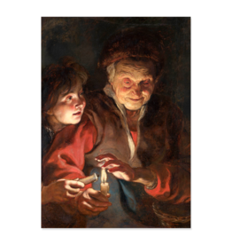 Poster Oude Vrouw en Jongen met Kaarsen