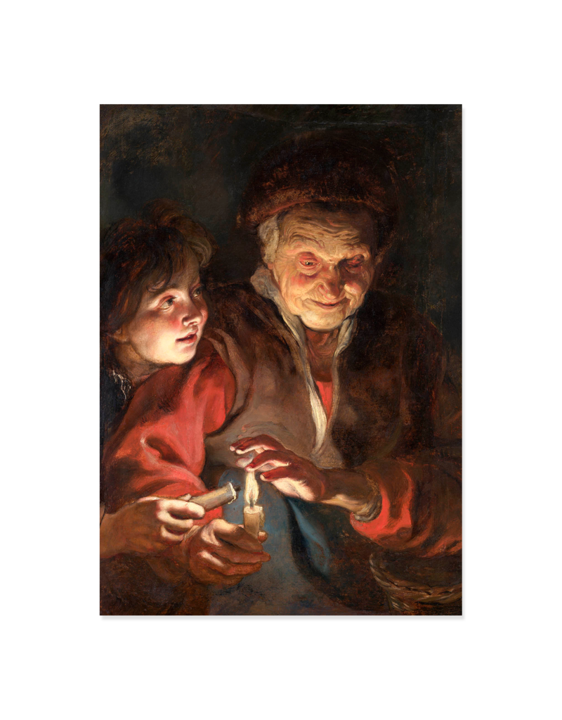 Poster Oude Vrouw en Jongen met Kaarsen