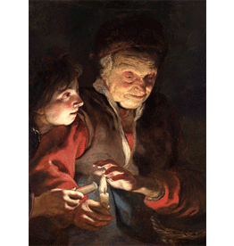 3D card Old woman with candle - Rubens