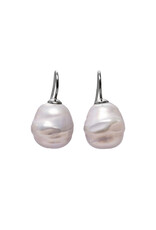 Baroque Earrings White (large) - Silver