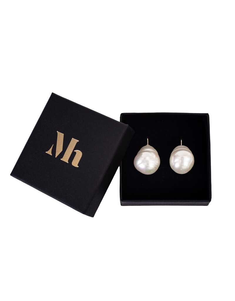 Baroque Earrings White (large) - Silver