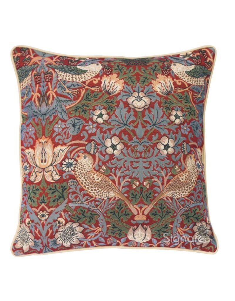 Kussenhoes Strawberry thief rood William Morris rood 45 x 45 cm