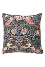 Kussenhoes Strawberry thief blauw William Morris rood 45 x 45 cm