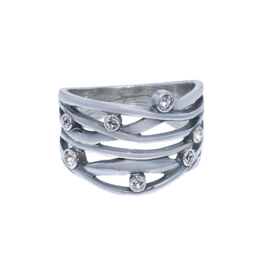 Ring lijnen & kristallen Sterling Zilver