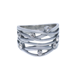 Ring lines & crystals Sterling Silver