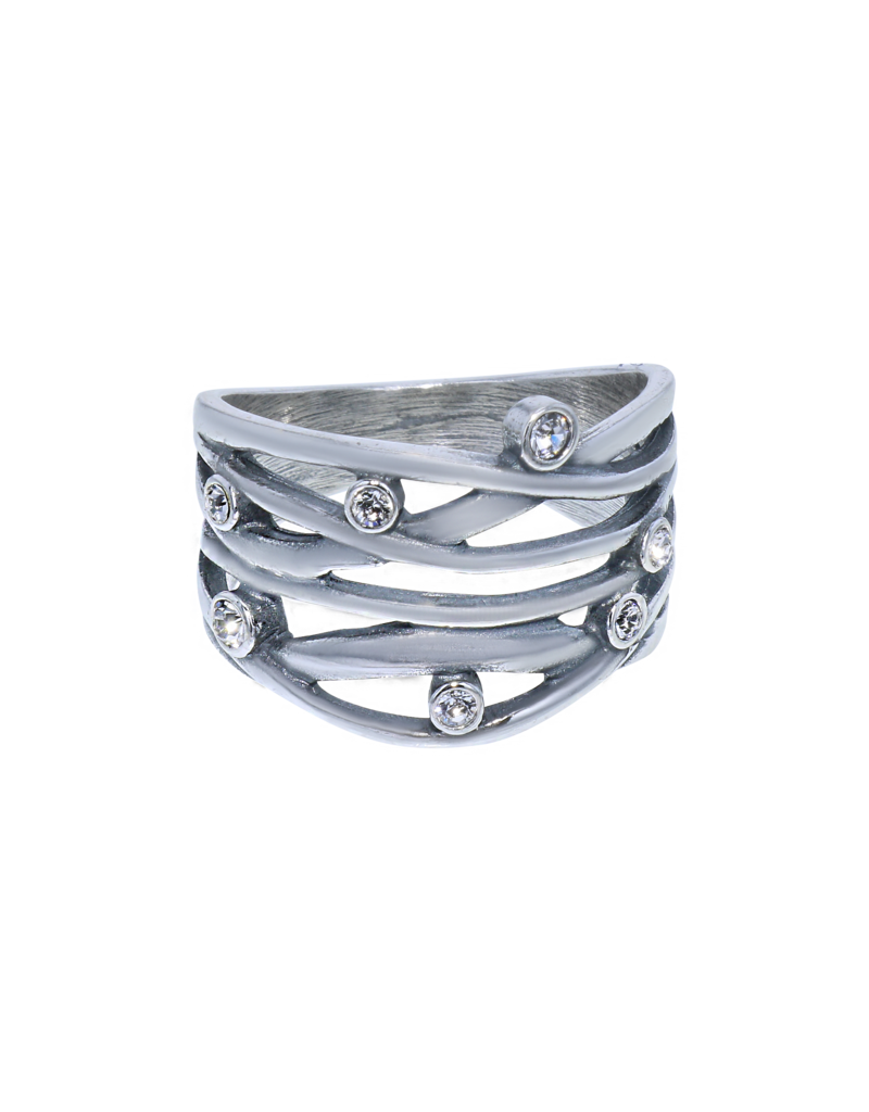 Ring lijnen & kristallen Sterling Zilver