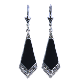 Earrings Art Nouveau Onyx Sterling Silver