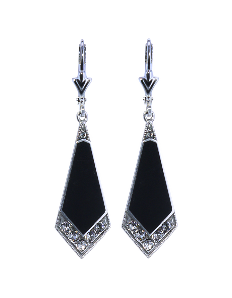 Earrings Art Nouveau Onyx Sterling Silver