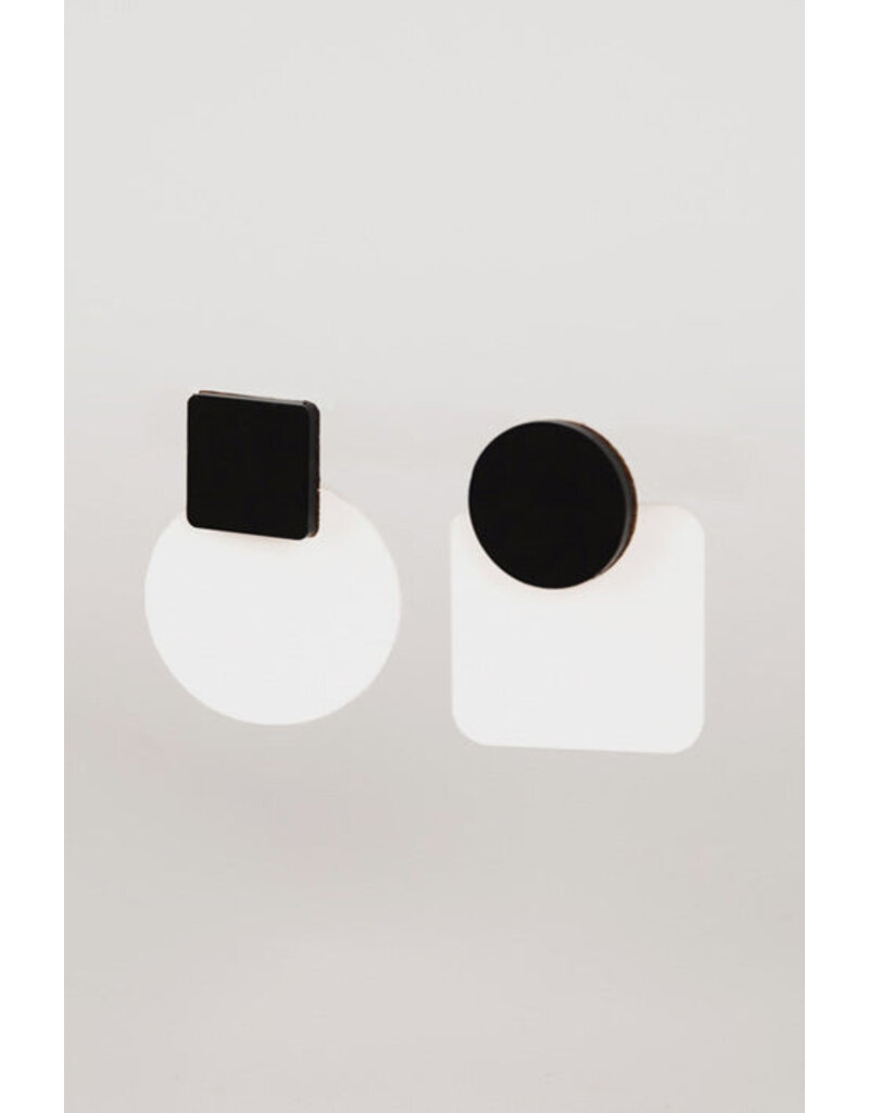 Earrings White Black asymmetric hypoallergenic stainless steel studs