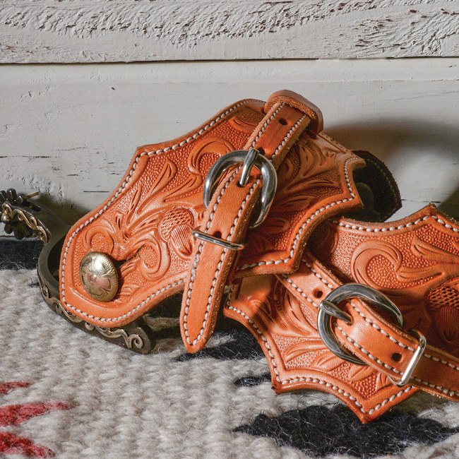 Martin Saddlery Oak Leaf Spur Strap Acorn Oak Tooled