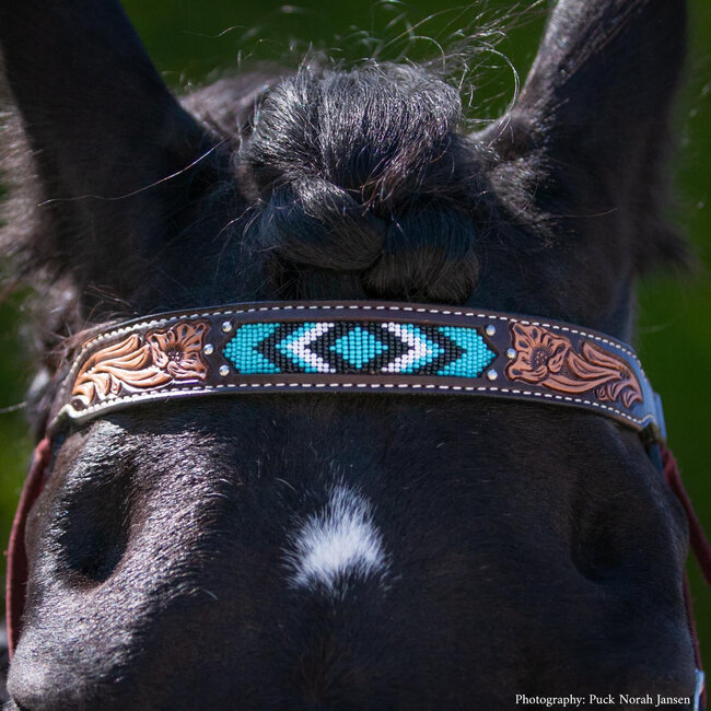 Turquoise Cross Turquoise Beaded Browband hoofdstel
