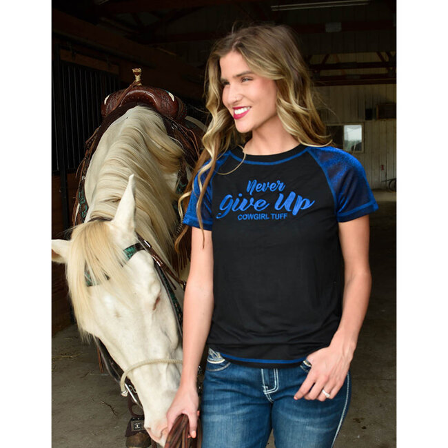 Cowgirl Tuff Lightweight Tee Never Give Up Blue