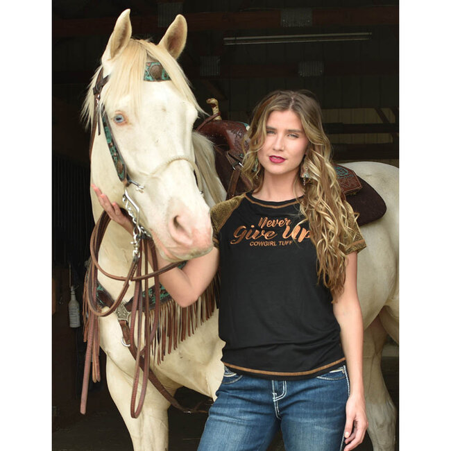Cowgirl Tuff Lightweight Tee Never Give Up Copper