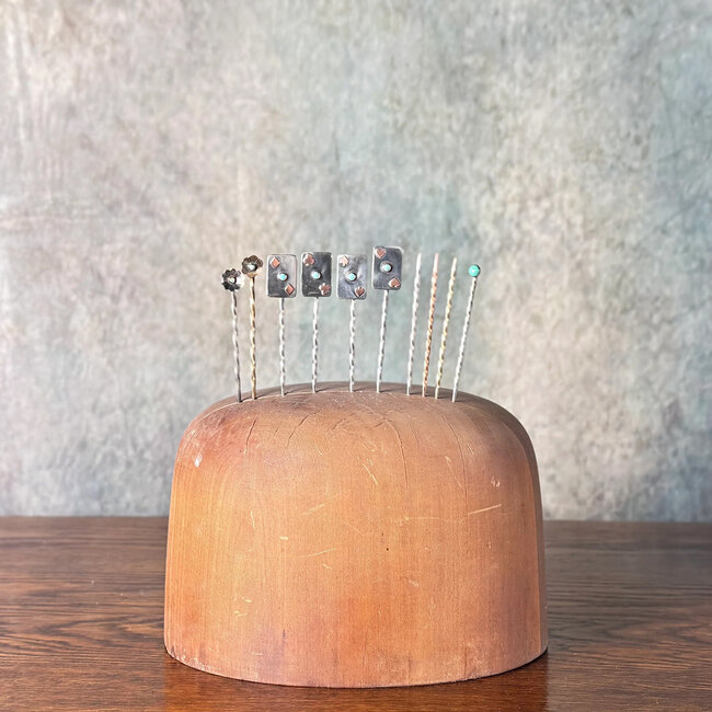 Greeley Hat Metal Tooth Pick Gold Flower real stone