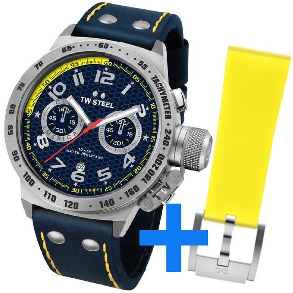 TW Steel TW Steel CS28-set Club America Chronograaf horloge 45mm + extra (gele) siliconen horlogeband