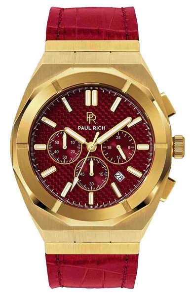 Paul Rich Paul Rich Motorsport Carbon Fiber Gold Red Leather MCF03-L horloge 45 mm