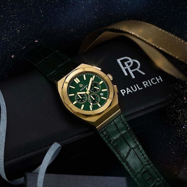 Paul Rich Paul Rich Motorsport Carbon Fiber Gold Green Leather MCF02-L horloge 45 mm
