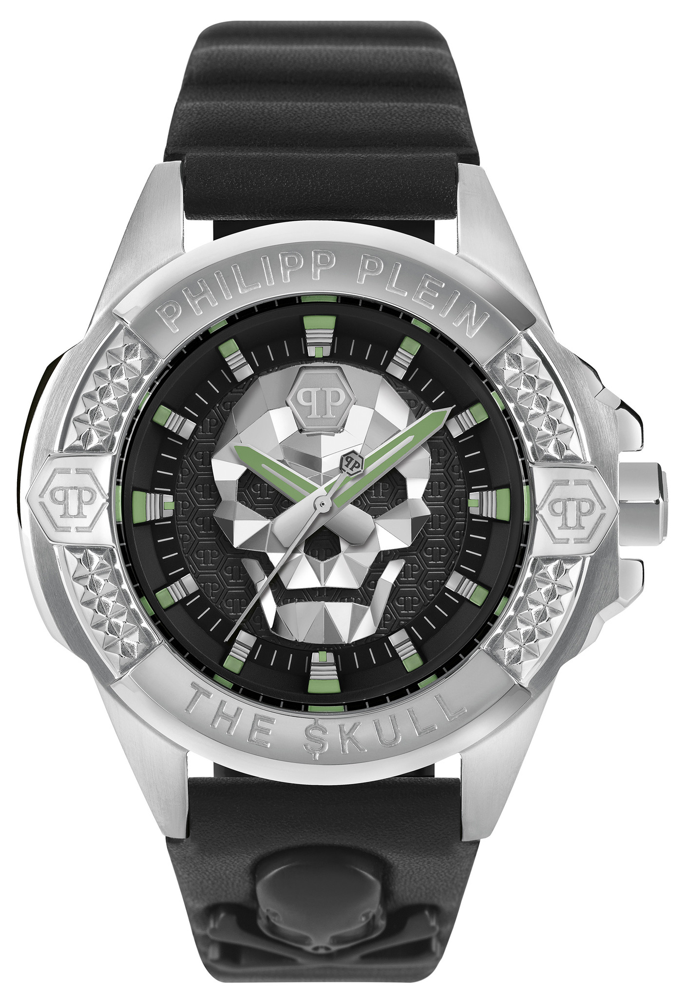 Philipp Plein The $Kull PWAAA0321 Horloge - Leer - Zwart - Ø 44 mm