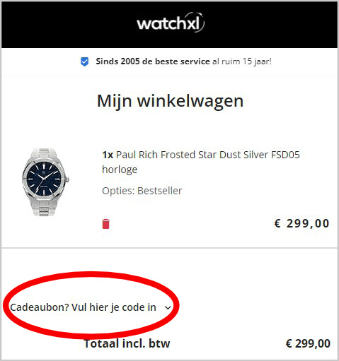 Kortingscode WatchXL - Cadeaubon