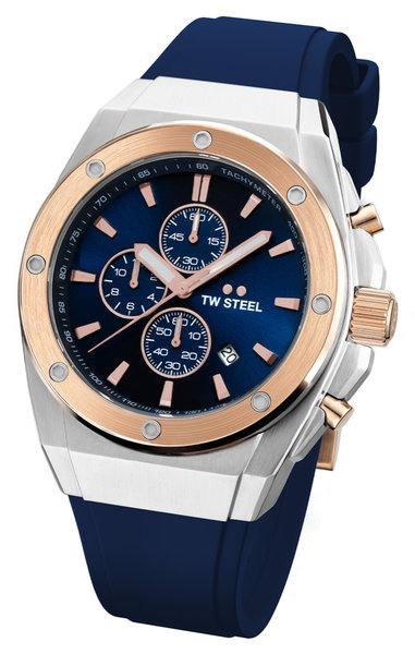 TW Steel CEO Tech: Orologio Uomo Al Quarzo 44mm, Cassa Acciaio, Quadrante Blu E Cinturino Pelle Marrone