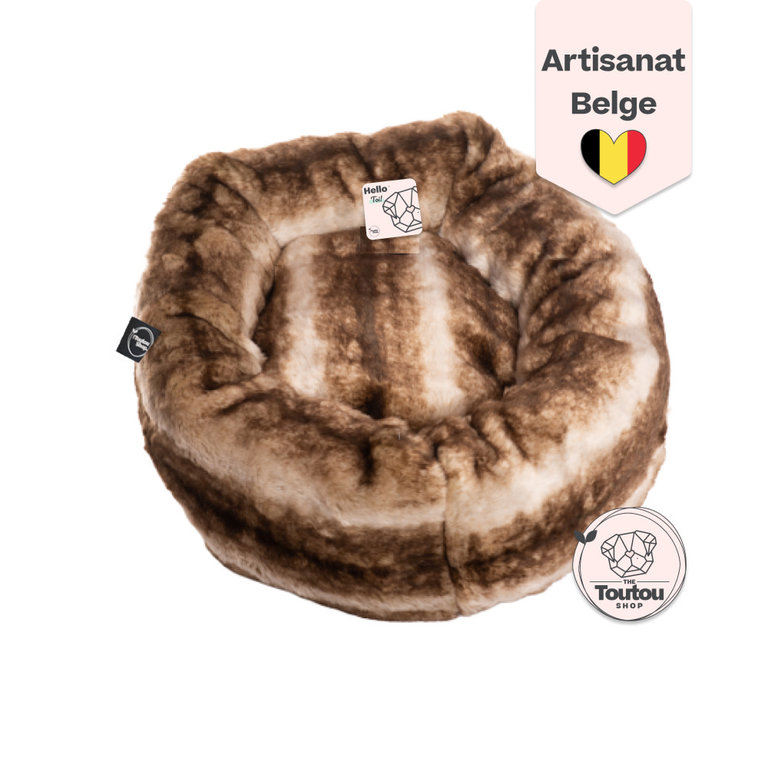 The Toutou Coussin Apaisant Fausse Fourrure Luxe Rayée Brun