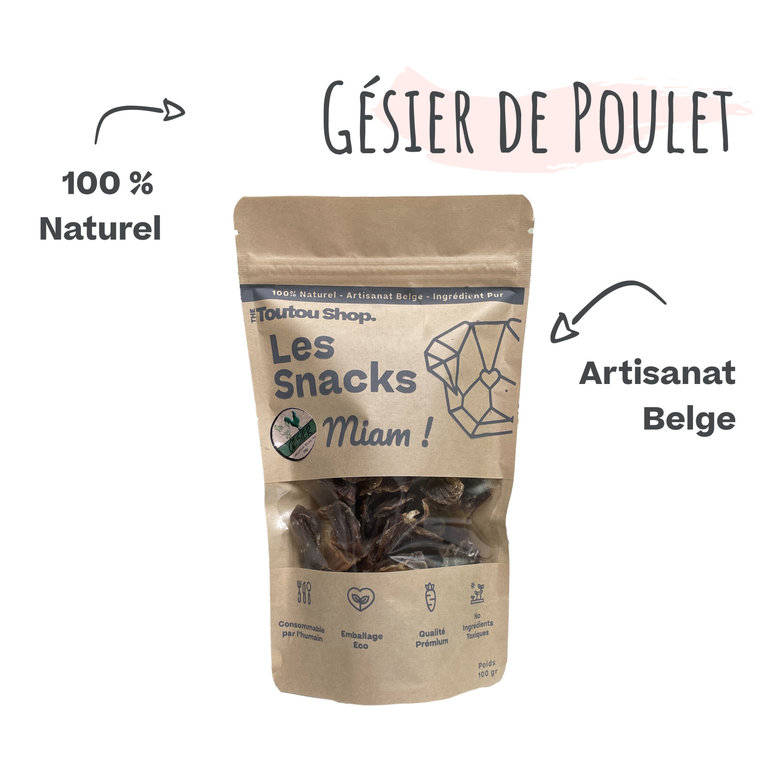 The Toutou Snack Toutou Gésier de Poulet 100% Naturel 100 Gr